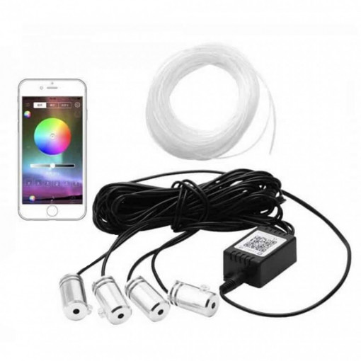 Banda LED lumini ambientale auto, 4 unitati, 6M, iOS, Android