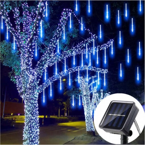 Instalatie solara 8 turturi luminosi, efect de ninsoare, LED, Albastru