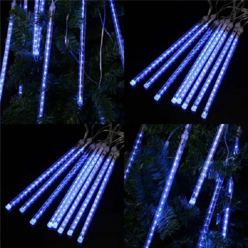 Set 16 Turturi curgatori + Instalatie franjuri 16 metri, 400 LED-uri, Albastru