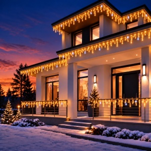 Instalatie exterior, 25 metri, turturi cu FLASH, 500 LED Alb Cald, fir alb gros