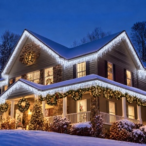 Instalatie exterior, 35 metri, turturi cu FLASH, 700 LED Alb Rece, fir alb gros