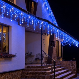 Instalatie exterior, 35 metri, turturi cu FLASH, 700 LED Albastru, fir alb gros