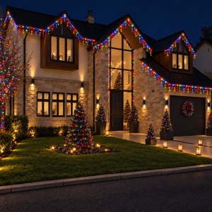 Instalatie exterior, 50 metri, turturi cu FLASH, 1000 LED Multicolor, fir alb gros