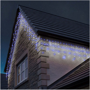 Instalatie franjuri, 60 metri, 1500 LED-uri, Alb rece + Albastru