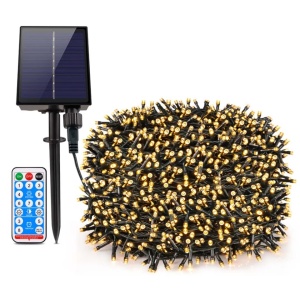 Instalatie solara exterior 20 metri, 200 Led Alb Cald, incarcare USB si telecomanda