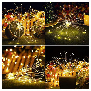 Set 2 x Instalatie artificii 240 LED, cu telecomanda, Alb Cald