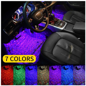 Set 4 lumini LED auto de interior, USB, 7 culori RGB