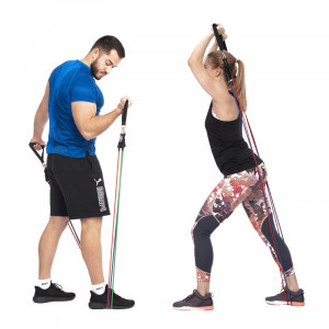 Sistem de antrenament fitness cu corzi extensibile, prinderi multiple, 11 piese