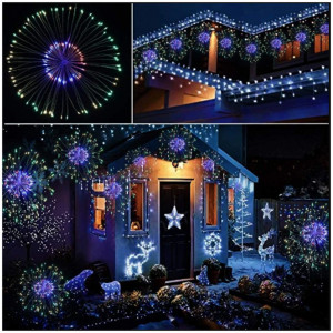 Instalatie 10 artificii decorative, 1200 leduri, 10 metri, interconectabila, Multicolor