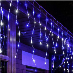 Instalatie de Craciun tip franjuri, 36 metri lungime, 900 LED, Alb rece + Albastru