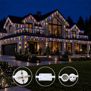 Instalatie exterior, 25 metri, turturi cu FLASH, 500 LED Multicolor, fir alb gros