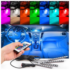 Lumini ambientale auto, 12 LED RGB cu telecomanda