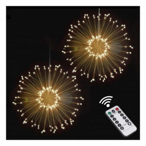 Set 2 x Instalatie artificii 240 LED, cu telecomanda, Alb Cald