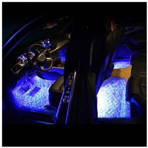Set 4 lumini LED auto de interior, USB, 7 culori RGB