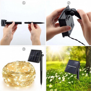 Instalatie sir solar LED pentru exterior cu incarcare solara