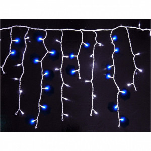 Instalatie de Craciun tip franjuri, 36 metri lungime, 900 LED, Alb rece + Albastru