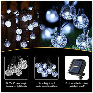Instalatie solara Globulete Cristal LED, 100 led, Alb Rece