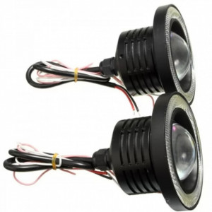 Set 2 proiectoare auto LED, lupa, Angel Eyes, 64 mm