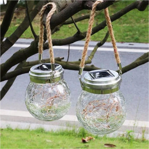 Set 2 x Lampa solara cu LED, tip felinar solar din sticla, Multicolor
