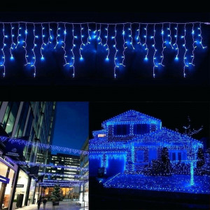 Set 5 x Instalatie franjuri, 50 metri, 1300 LED-uri, Albastru