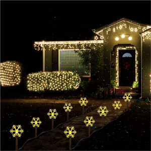 Decoratiune luminoasa pentru Craciun, 5 fulgi de nea, Incarcare solara, Alb Cald