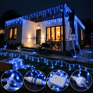Instalatie exterior 50 metri, franjuri cu joc de lumini, 1000 led, fir alb gros - Img 2