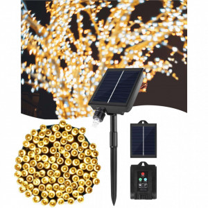 Instalatie cu panou solar si incarcare USB, 500 led, 50 metri, Alb Cald