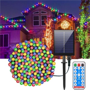 Instalatie solara exterior 50 metri, 500 Led Multicolor, incarcare USB si telecomanda