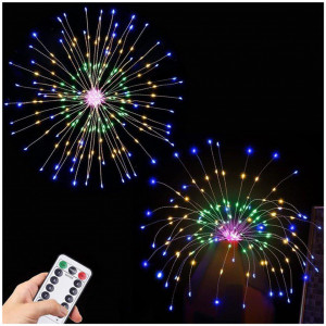 Set 2 x Instalatie artificii 240 LED, cu telecomanda, Multicolor