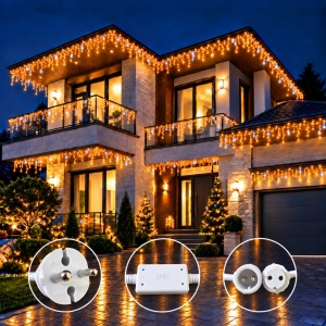 Set 2 x Instalatie exterior, 35 metri, turturi cu FLASH, 700 LED Alb Cald, fir alb gros