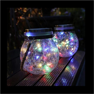 Set 2 x Lampa solara cu LED, tip felinar solar din sticla, Multicolor