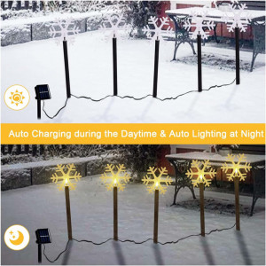 Decoratiune luminoasa pentru Craciun, 5 fulgi de nea, Incarcare solara, Alb Cald
