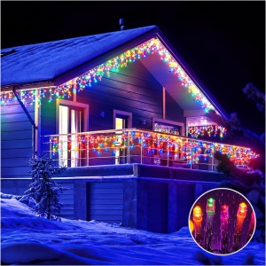 Instalatie exterior, 50 metri, turturi cu FLASH, 1000 LED Multicolor, fir alb gros