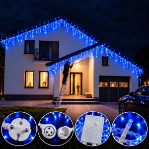 Instalatie exterior 75 metri, franjuri cu joc de lumini, 1500 led, fir alb gros
