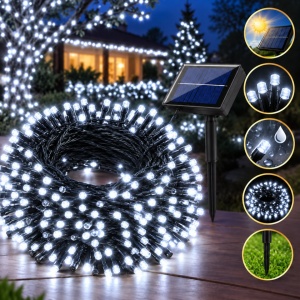 Instalatie solara exterior 100 metri, 880 Led Albastru, incarcare USB si telecomanda