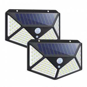 Set 2 x Lampa 100 LED cu panou solar, senzor de miscare