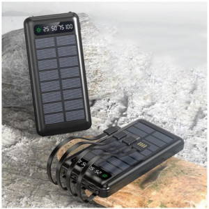 Baterie externa solara, 12.000mAh, 4 in 1 - USB 2.0, Type-C, MicroUSB si Lightning Incorporate