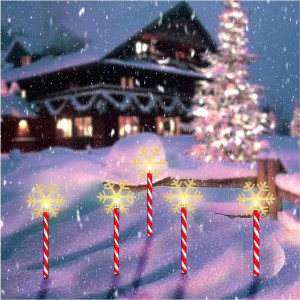 Decoratiune luminoasa pentru Craciun, 5 fulgi de nea, Incarcare solara, Alb Cald