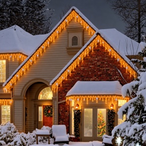 Instalatie exterior, 50 metri, turturi cu FLASH, 1000 LED Alb Cald, fir alb gros