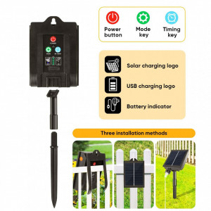 Instalatie cu panou solar si incarcare USB, 500 led, 50 metri, Alb Cald