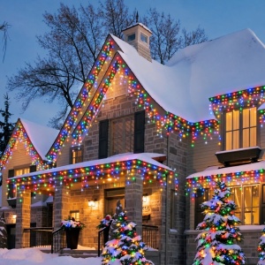 Set 2 x Instalatie exterior, 35 metri, turturi cu FLASH, 700 LED Multicolor, fir alb gros