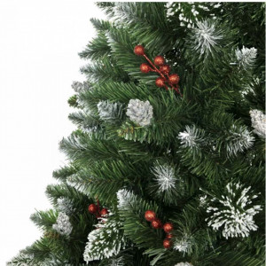 Brad artificial cu varfuri ninse, decorat cu Conuri si fructe de padure, 180 cm