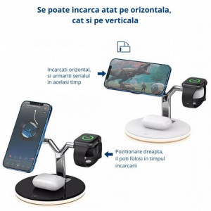 Incarcator Wireless 3 in 1, fast-charge, 25W, compatibil cu AirPods, iWatch, iPhone, Samsung