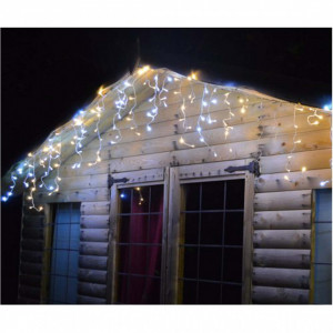 Instalatie de Craciun tip franjuri, 36 metri lungime, 900 LED, Alb rece + Alb Cald