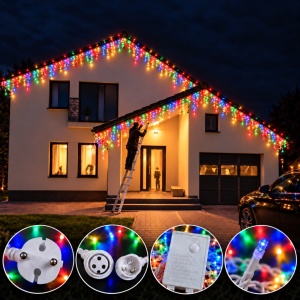 Instalatie exterior 25 metri, franjuri cu joc de lumini, 500 led multicolor, fir gros, IP 65