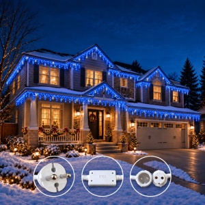 Instalatie exterior, 50 metri, turturi cu FLASH, 1000 LED Albastru, fir alb gros