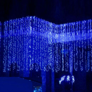 Instalatie perdea 3m x 3m, 384 led de exterior, tip banda cu led turnat, interconectabila, Albastru
