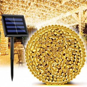 Instalatie cu panou solar si incarcare USB, 500 led, 50 metri, Alb Cald
