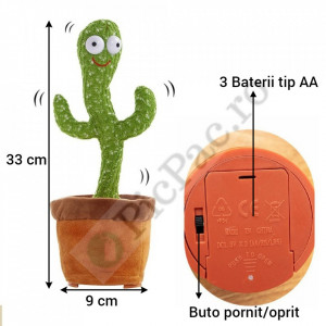 Jucarie interactiva cactus vorbitor si dansator, cu lumini,  32 cm