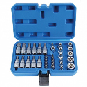 Trusa chei tubulare profil e biti torx, 34 piese, 3/8
